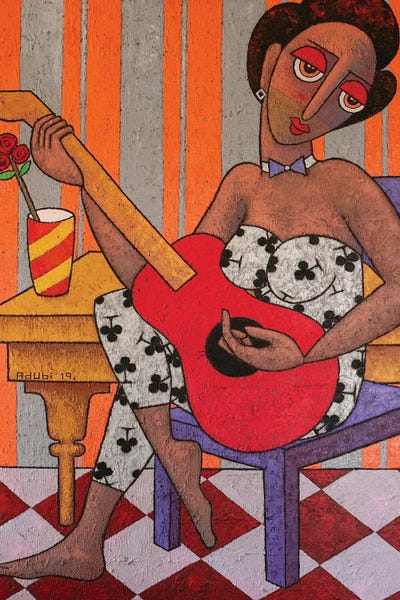 Fine Art Print: Adunni With The Red Guitar by Adubi Mydaz Makinde