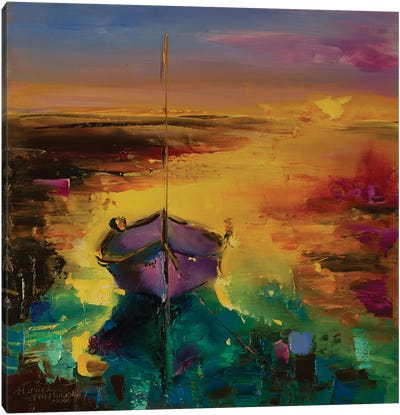 Purple Boat Canvas Art Print - Rowboat Art