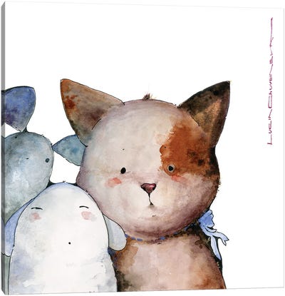 Kitty With Aliens Canvas Art Print - Moozoriki