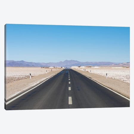 Routa 52 is crossing the Salar towards Chile. Landscape on the salt flats Salar Salinas Grandes Canvas Print #MZW118} by Martin Zwick Canvas Artwork