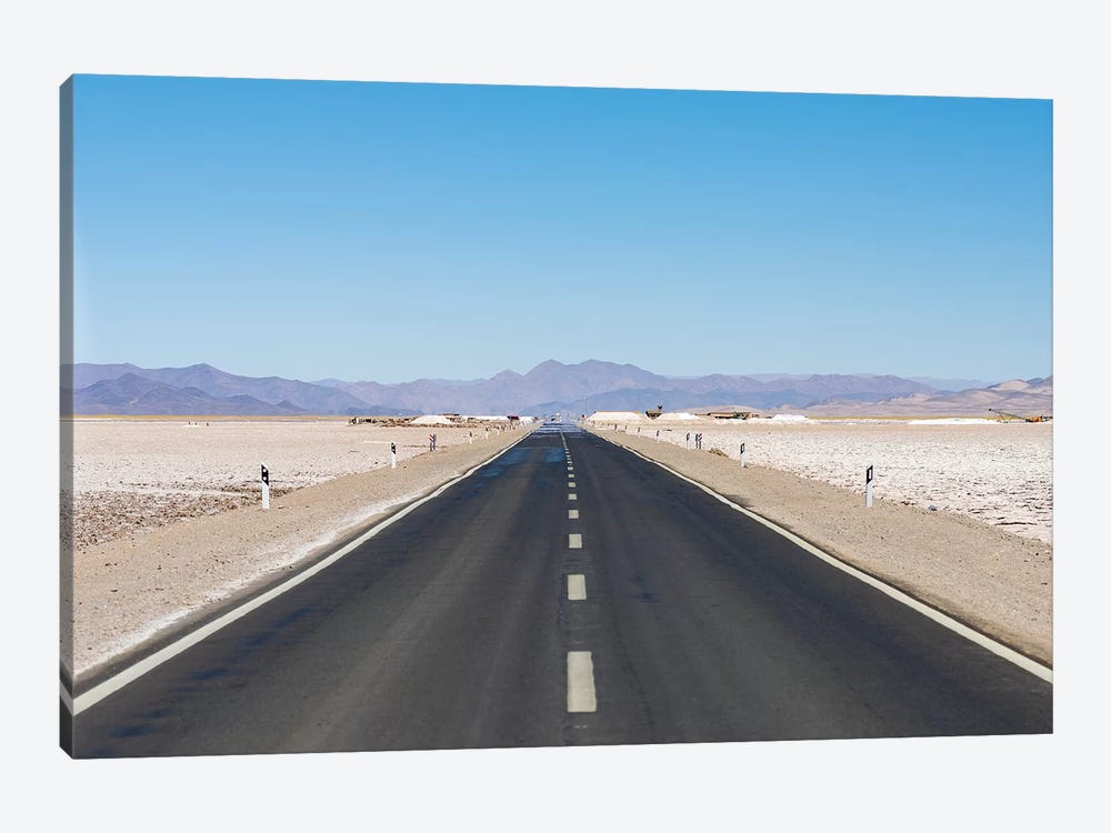 Routa 52 is crossing the Salar towards Chile. Landscape on the salt flats Salar Salinas Grandes by Martin Zwick 1-piece Canvas Wall Art