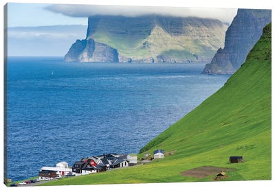 Island Kalsoy, village Trollanes, Faroe Islands, Denmark Canvas Art Print - Island Art