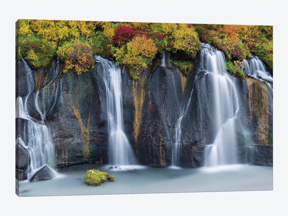 Waterfall Hraunfossar with colorful foliage during fall. Northern Iceland by Martin Zwick 1-piece Canvas Art