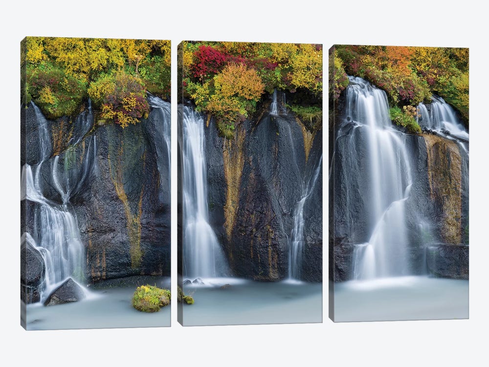 Waterfall Hraunfossar with colorful foliage during fall. Northern Iceland by Martin Zwick 3-piece Canvas Art