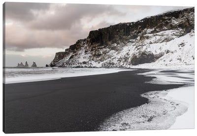 Coast Near Vik Y Myrdal During Winter. Black Volcanic Beach With The Sea Stacks Reynisdrangar, Iceland. Canvas Art Print - Martin Zwick
