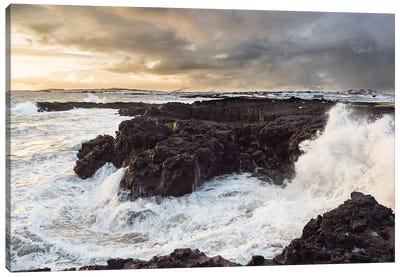 Stormy Winter Sunset, Brimketill Lava Rock Pool, North Atlantic Coast, Reykjanes Peninsula, Iceland Canvas Art Print - Martin Zwick
