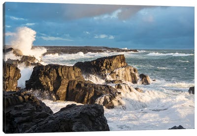 Stormy Winter Sunset II, Brimketill Lava Rock Pool, North Atlantic Coast, Reykjanes Peninsula, Iceland Canvas Art Print - Martin Zwick