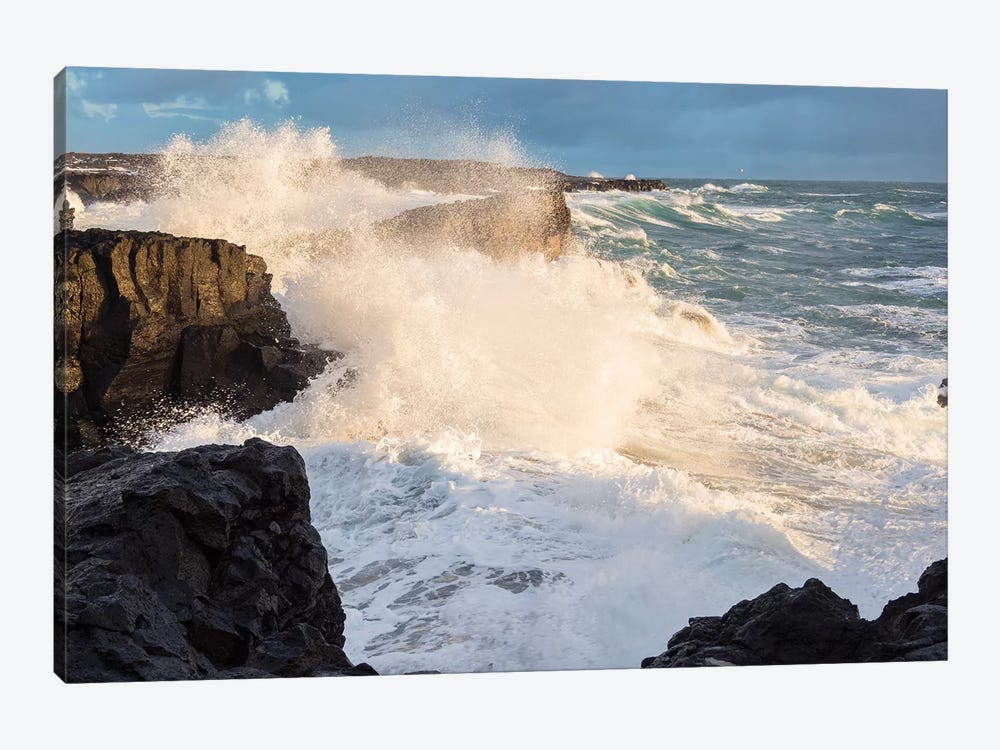 Coastline At Brimketill During Winter Storm Conditions At Sunset. Reykjanes Peninsula, Iceland. by Martin Zwick 1-piece Canvas Art