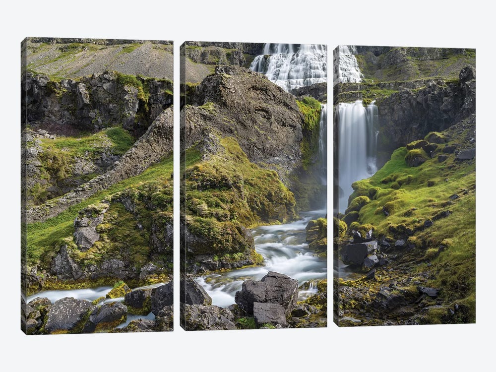 Dynjandi An Icon Of The Westfjords. The Remote Westfjords In Northwest Iceland. by Martin Zwick 3-piece Canvas Print