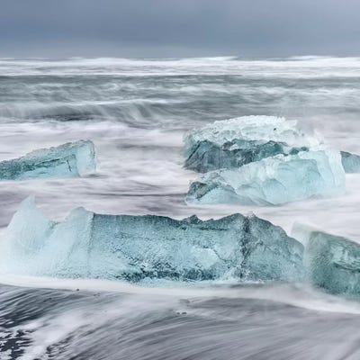 Icebergs On A Black Volcanic Beach I, Vatnajokull National Park, Iceland by Martin Zwick art print