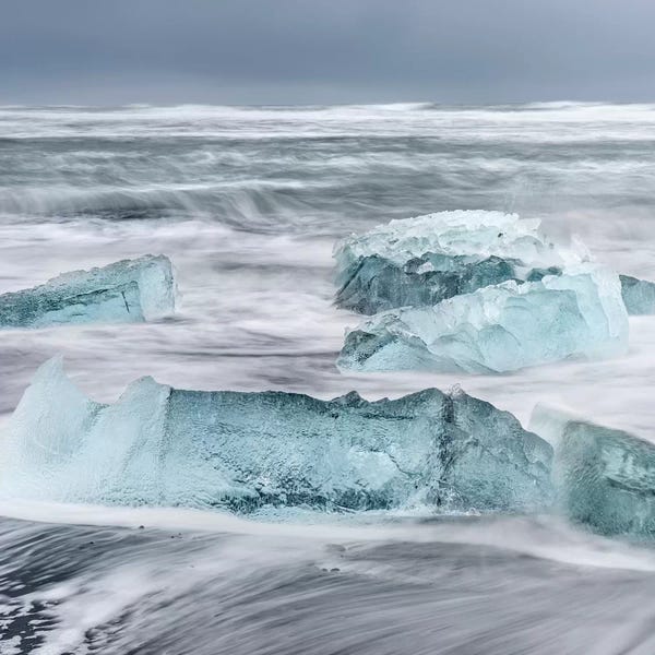 Martin Zwick: Icebergs On A Black Volcanic Beach I, Vatnajokull National Park, Iceland by Martin Zwick