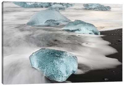 Icebergs On A Black Volcanic Beach II, Vatnajokull National Park, Iceland Canvas Art Print - Martin Zwick