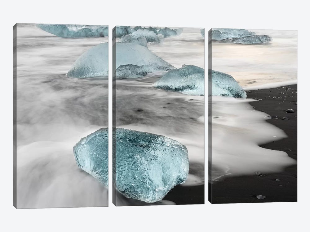 Icebergs On A Black Volcanic Beach II, Vatnajokull National Park, Iceland by Martin Zwick 3-piece Canvas Art Print