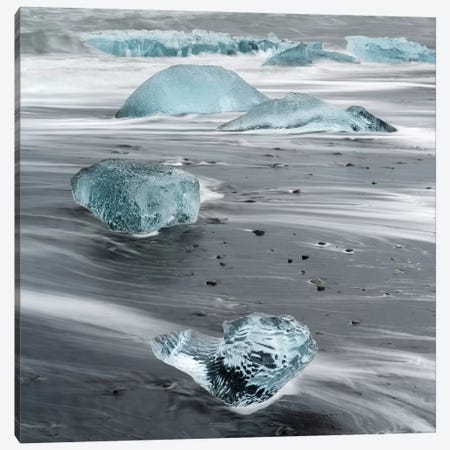 Icebergs On A Black Volcanic Beach III, Vatnajokull National Park, Iceland Canvas Print #MZW192} by Martin Zwick Canvas Art