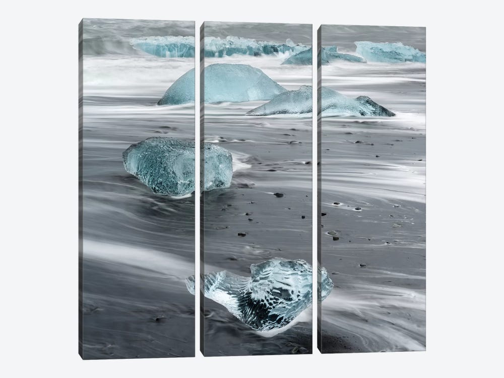 Icebergs On A Black Volcanic Beach III, Vatnajokull National Park, Iceland by Martin Zwick 3-piece Canvas Artwork