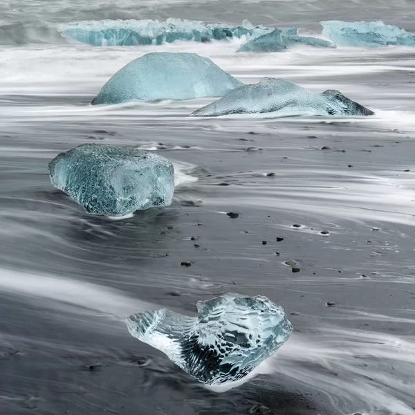 Icebergs On A Black Volcanic Beach III, Vatnajokull National Park, Iceland