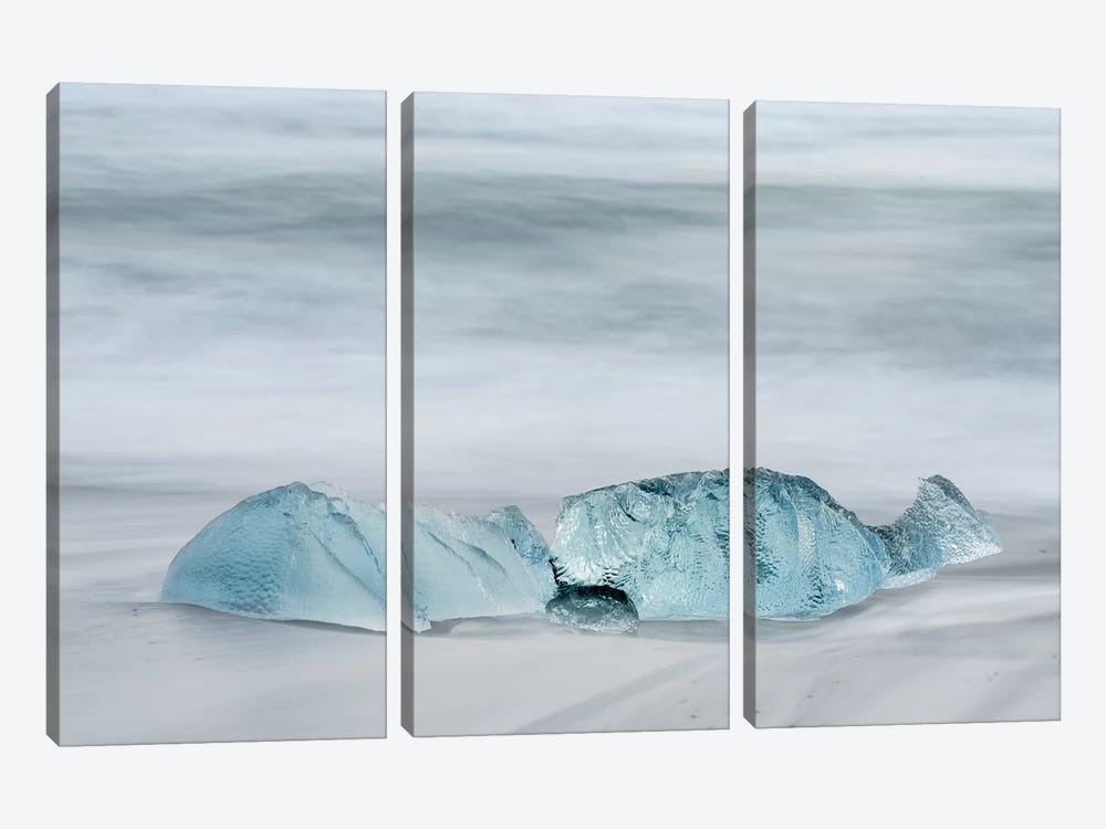Icebergs On A Black Volcanic Beach IV, Vatnajokull National Park, Iceland by Martin Zwick 3-piece Canvas Print