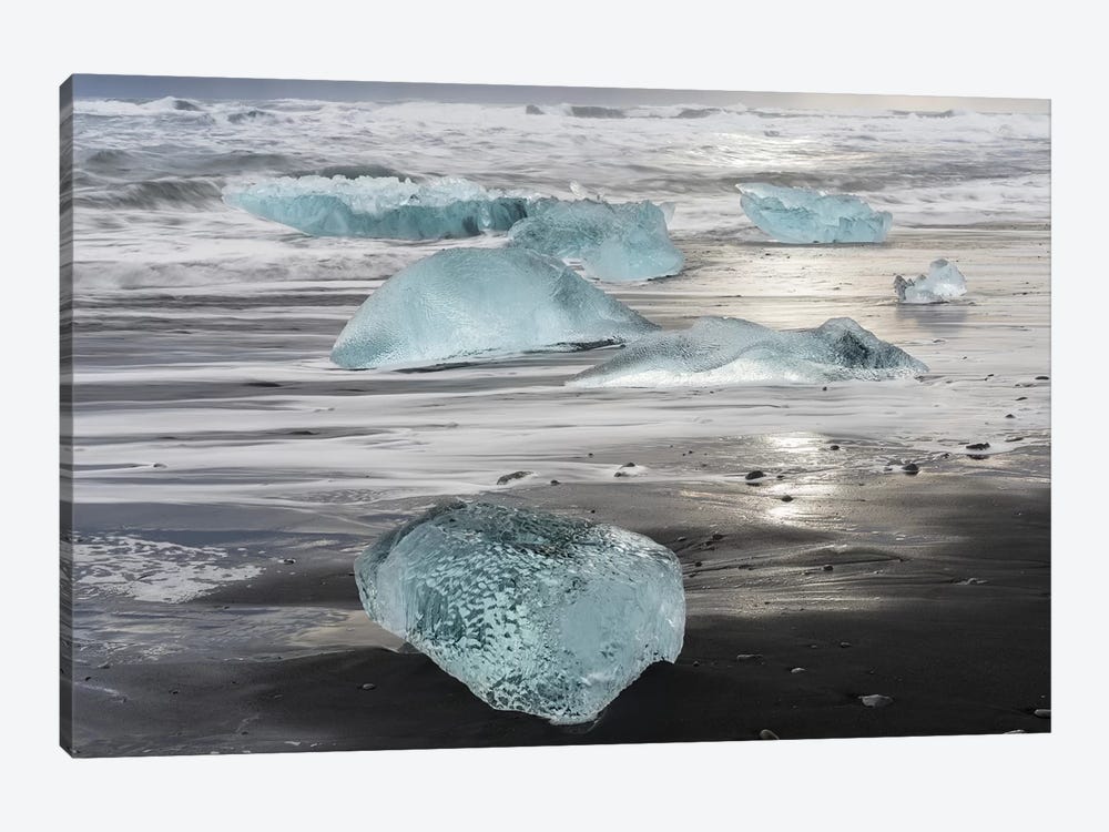Icebergs On Black Volcanic Beach, Iceland. by Martin Zwick 1-piece Canvas Artwork