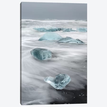 Icebergs On Black Volcanic Beach, Iceland. Canvas Print #MZW199} by Martin Zwick Canvas Art
