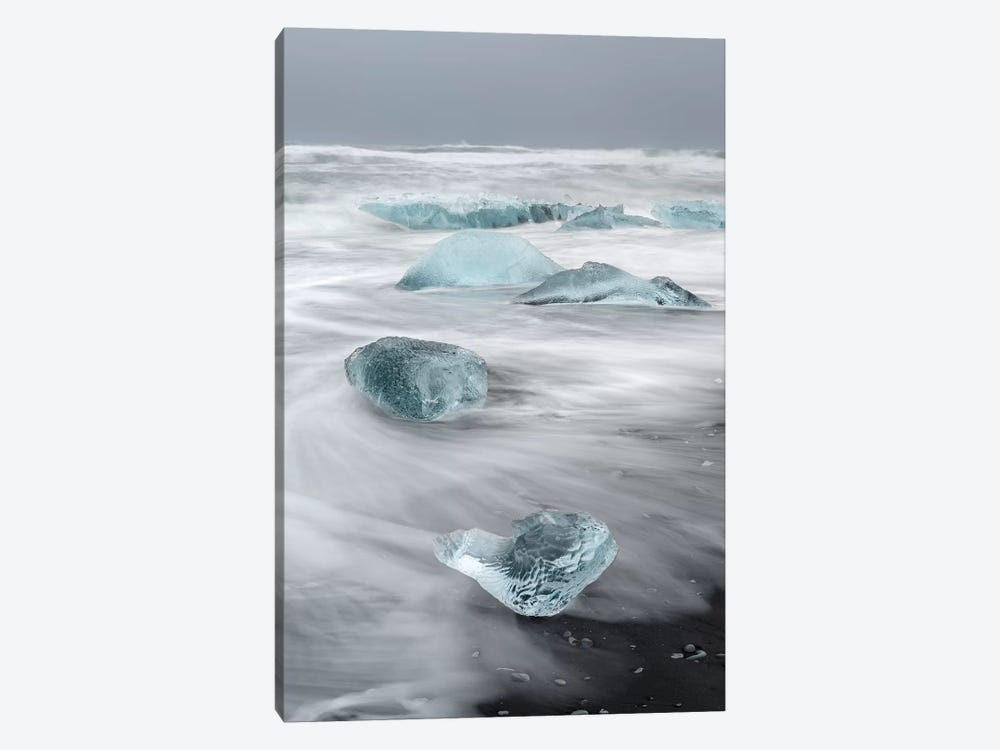 Icebergs On Black Volcanic Beach, Iceland. by Martin Zwick 1-piece Canvas Art Print