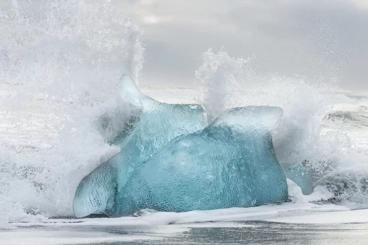 Icebergs On Black Volcanic Beach, Iceland.