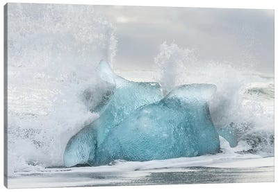 Icebergs On Black Volcanic Beach, Iceland. Canvas Art Print - Martin Zwick