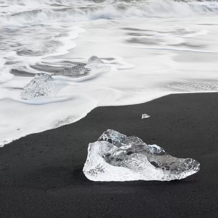 Icebergs On Black Volcanic Beach, Iceland.