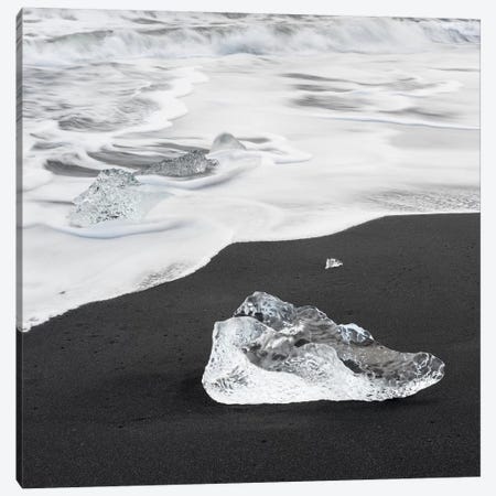 Icebergs On Black Volcanic Beach, Iceland. Canvas Print #MZW202} by Martin Zwick Canvas Wall Art