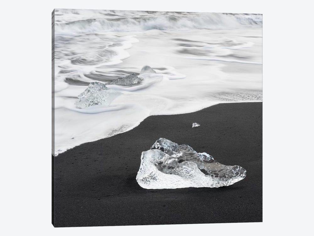 Icebergs On Black Volcanic Beach, Iceland. by Martin Zwick 1-piece Canvas Print