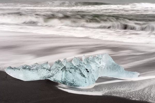 Icebergs On Black Volcanic Beach, Iceland.