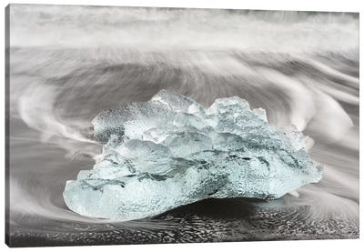 Icebergs On Black Volcanic Beach, Iceland. Canvas Art Print - Martin Zwick