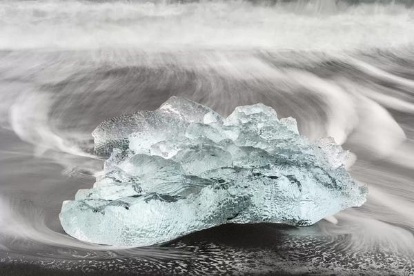 Icebergs On Black Volcanic Beach, Iceland.