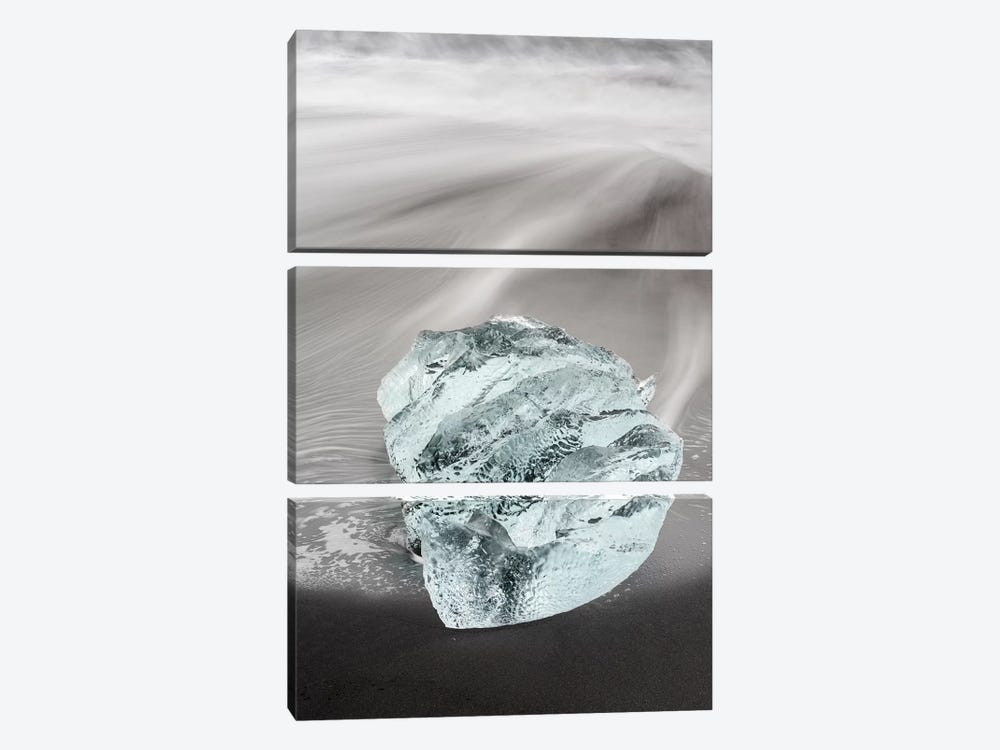 Icebergs On Black Volcanic Beach, Iceland. by Martin Zwick 3-piece Canvas Artwork