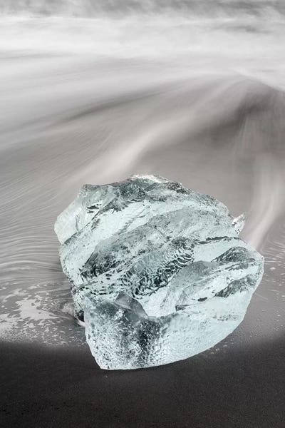 Icebergs On Black Volcanic Beach, Iceland.