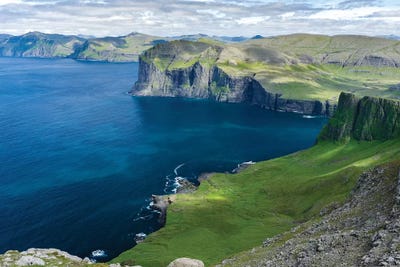 Settlement Vikar and Mountains, Island Vagar, Denmark, Faroe Islands by Martin Zwick canvas print