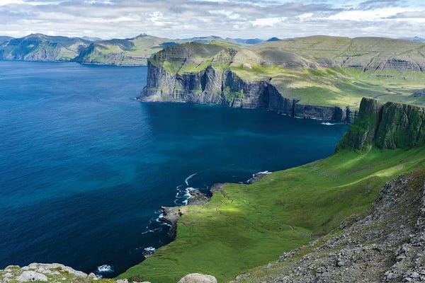 Denmark: Settlement Vikar and Mountains, Island Vagar, Denmark, Faroe Islands by Martin Zwick