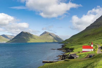 The church in village Husar on Kalsoy. Faroe Islands, Denmark by Martin Zwick canvas print