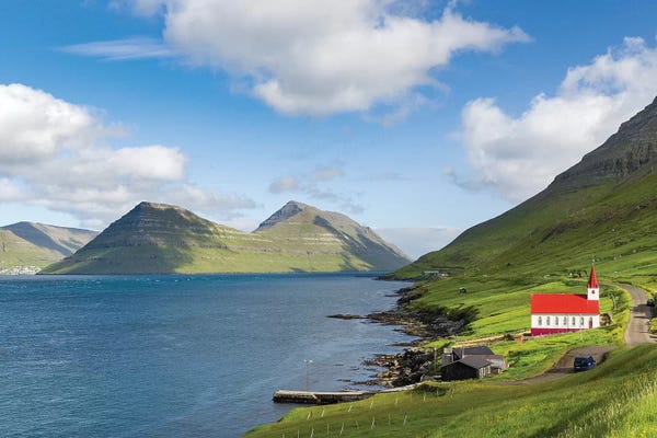 Denmark: The church in village Husar on Kalsoy. Faroe Islands, Denmark by Martin Zwick