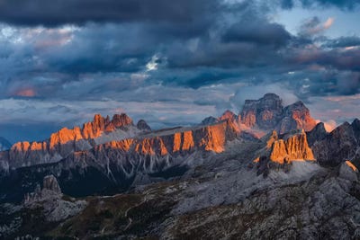 The dolomites in the Veneto. Monte Pelmo, Croda da Lago, Averau, Italy by Martin Zwick framed canvas print