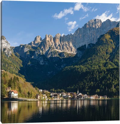 Alleghe at Lago di Alleghe under the peak of Civetta, an icon of the dolomites in the Veneto, Italy Canvas Art Print - Martin Zwick