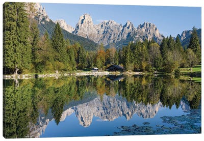 Lago Welsperg. Valle del Canali in the mountain range Pale di San Martino, in the dolomites of the Primiero, Italy. Canvas Art Print - Martin Zwick