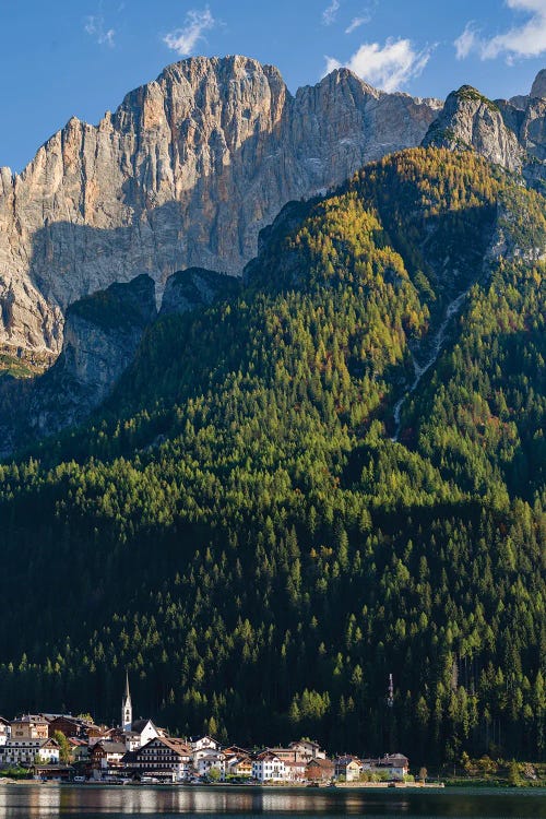 Alleghe at Lago di Alleghe under the peak of Civetta, an icon of the dolomites in the Veneto