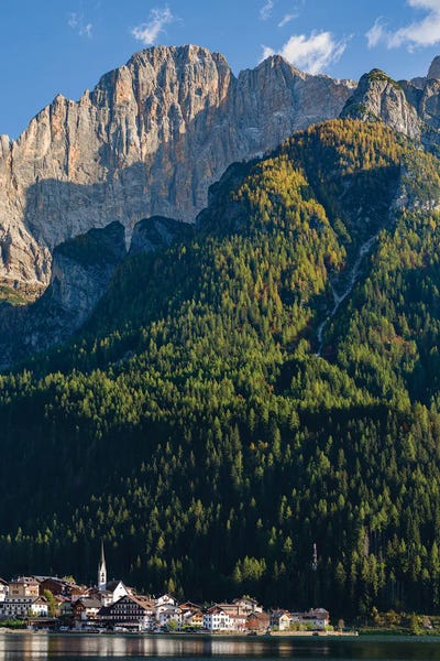 Martin Zwick: Alleghe at Lago di Alleghe under the peak of Civetta, an icon of the dolomites in the Veneto by Martin Zwick