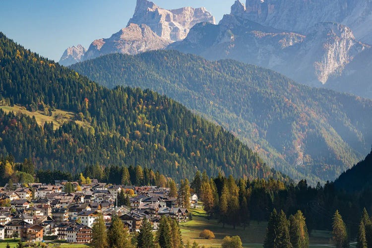 Falcade in Val Biois, Monte Pelmo in the background. Italy.