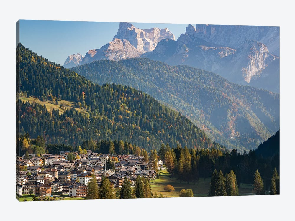 Falcade in Val Biois, Monte Pelmo in the background. Italy. by Martin Zwick 1-piece Canvas Art Print