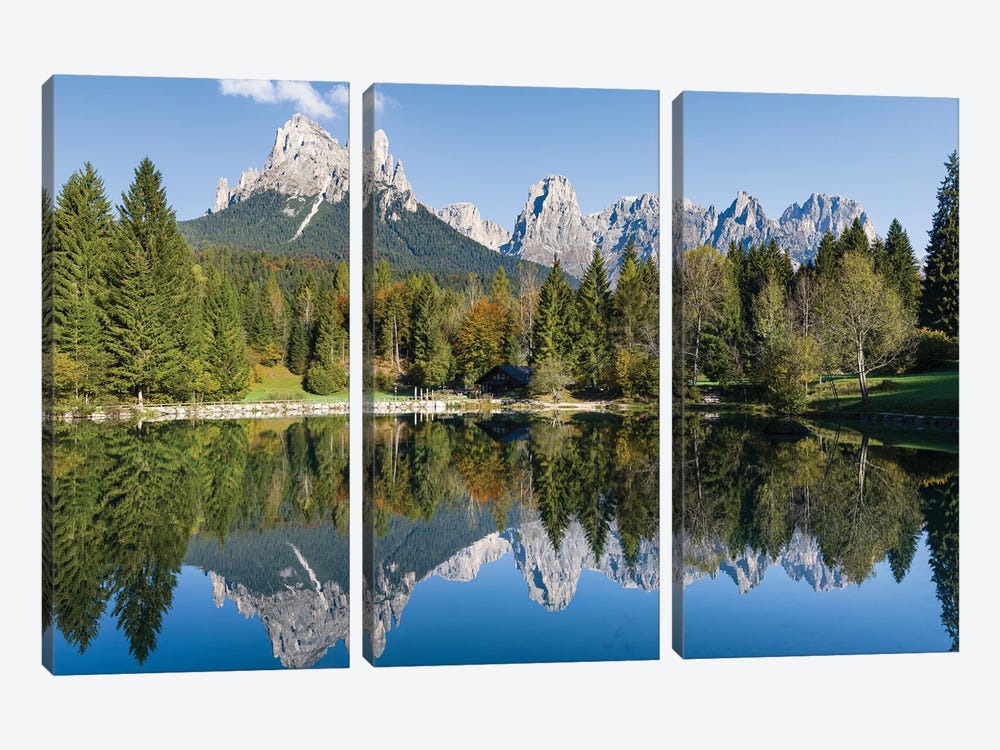 Lago Welsperg. Valle del Canali in the mountain range Pale di San Martino, in the Dolomites of the Primiero. Italy. by Martin Zwick 3-piece Canvas Art