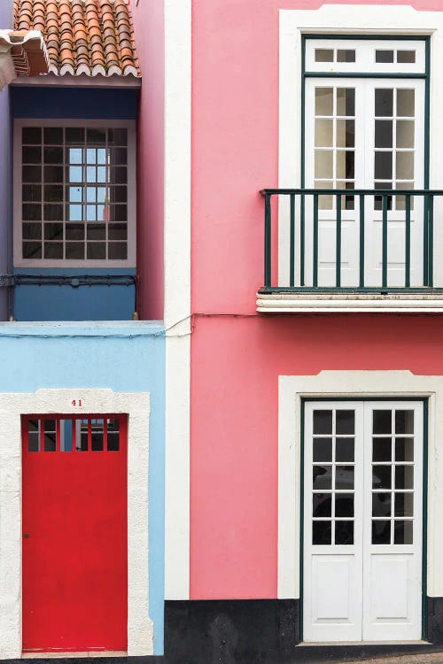 The typical facades of the houses in the historic center. Capital Angra do Heroismo historic center