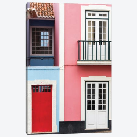 The typical facades of the houses in the historic center. Capital Angra do Heroismo historic center Canvas Print #MZW308} by Martin Zwick Art Print