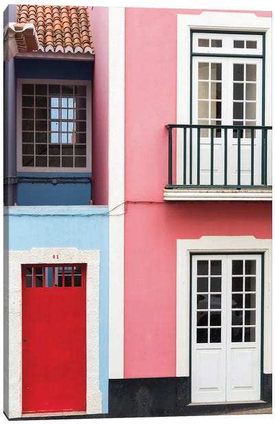 The typical facades of the houses in the historic center. Capital Angra do Heroismo historic center Canvas Art Print - Martin Zwick