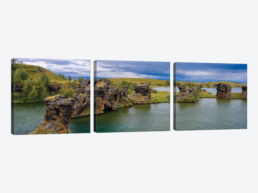 Lava Chimneys, Rock Formations Created During The Cooling Of A Lava Flow, Hofdi Nature Reserve Europe, Iceland by Martin Zwick 3-piece Canvas Art Print